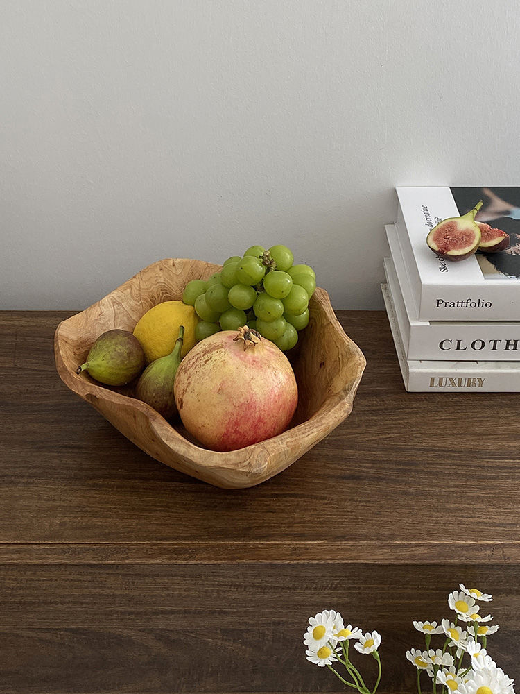 Large Natural Solid Wood Fruit Basin