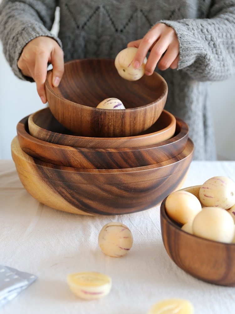 5pc Large Wooden Bowls set