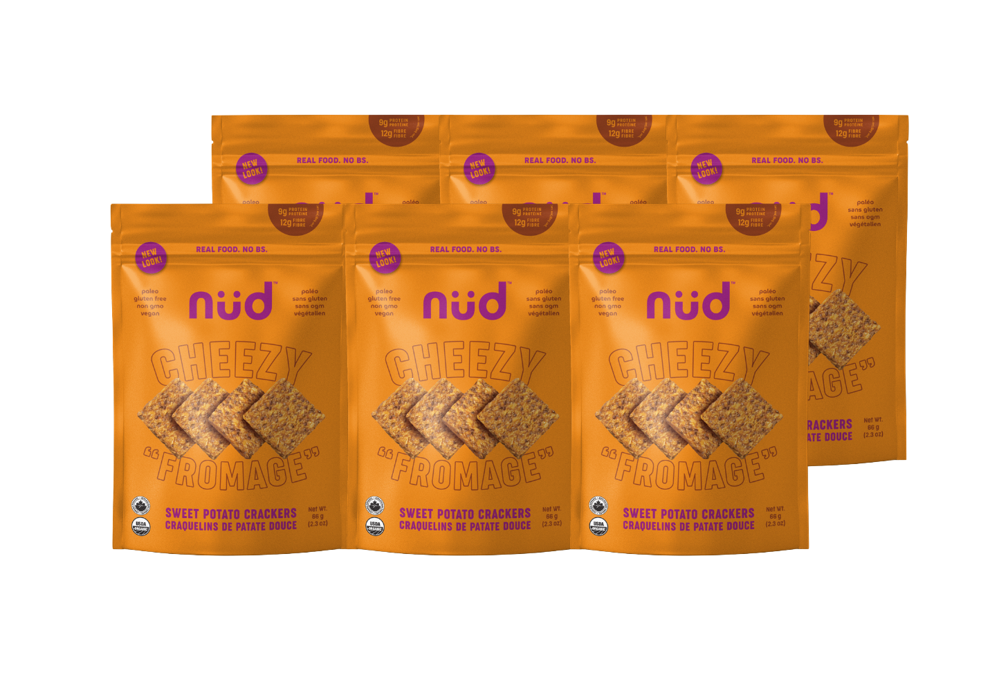 🍁NudFud:  Dairy Free Cheezy Sweet Potato Crackers - 6 pack