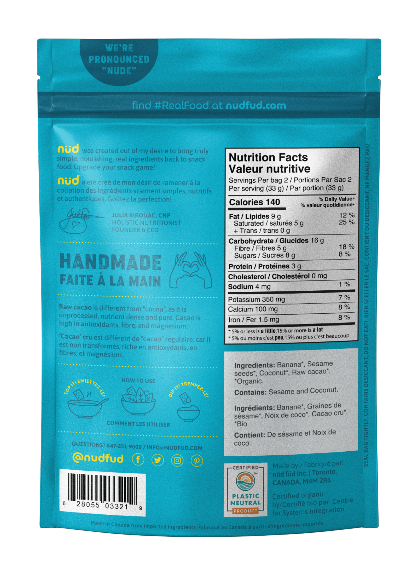 🍁NudFud: Cacao Banana Crisps - 6 Pack